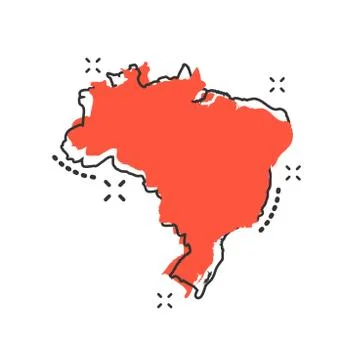 Vector cartoon Brazil map icon in comic style. Brazil sign illustration picto Ilustración de archivo