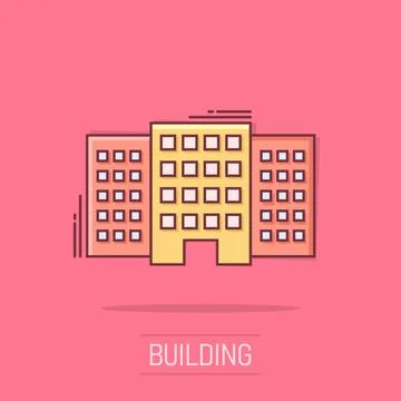 Vector cartoon building in comic style. House sign illustration pictogram. .. Ilustración de archivo