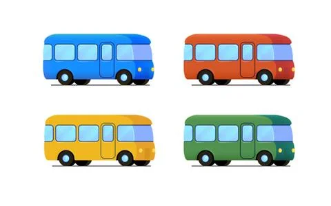Vector cartoon bus icon set. color car Stock Illustration
