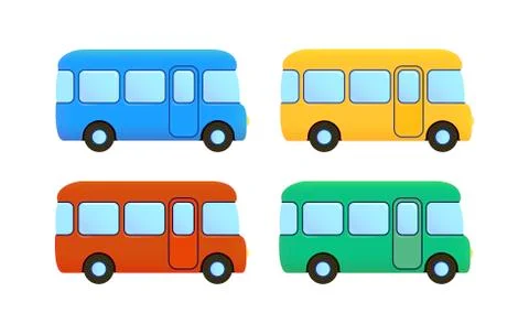 Vector cartoon bus icon set. color car Stock Illustration