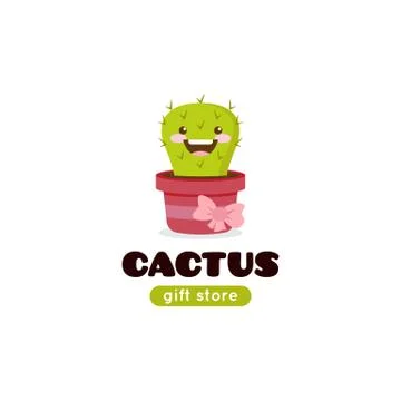 Vector cartoon cactus mascot logo for gift shop. Stock Illustration