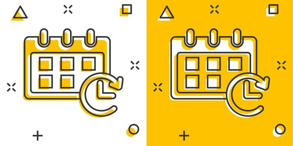 Vector cartoon calendar icon in comic style. Reminder agenda sign illustratio Illustrazione stock