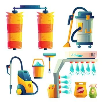 Vector cartoon car washing elements, cleaning service Stock Illustration
