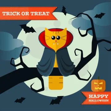 Vector cartoon cat dressed in dracula. Eps10 Stock Illustration