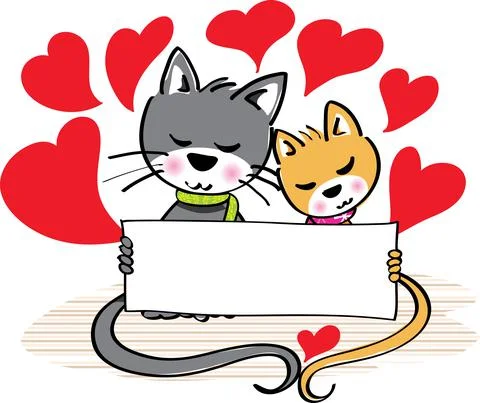 Vector cartoon cat hold a blank paper border background Stock Illustration