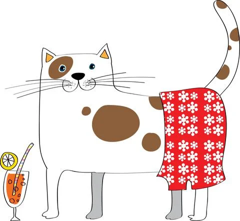 Vector cartoon cat in pants drink ice lemon tea Stock Illustration