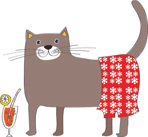 Vector cartoon cat in pants drink ice lemon tea Stock Illustration