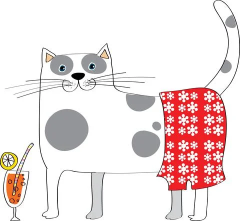 Vector cartoon cat in pants drink ice lemon tea Stock Illustration