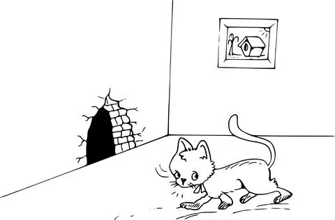 Vector cartoon cat whiting for mouse home Stock Illustration