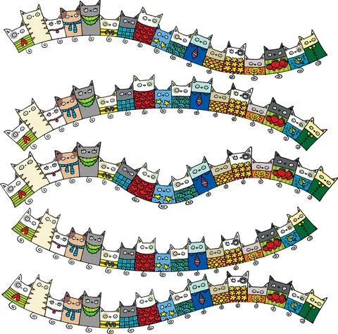 Vector Cartoon cats background set Stock Illustration