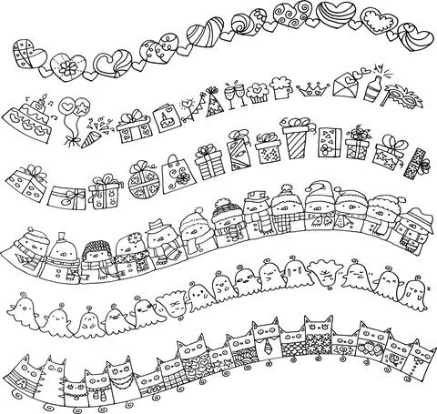 Vector Cartoon cats background set Illustrazione stock