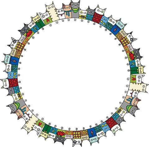 Vector Cartoon cats circle border frame background Stock Illustration
