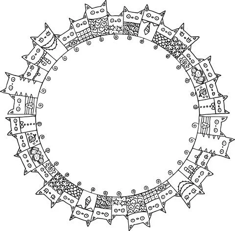 Vector Cartoon cats circle border frame background Stock Illustration