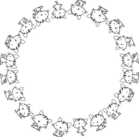 Vector cartoon cats circle border frame background Stock Illustration