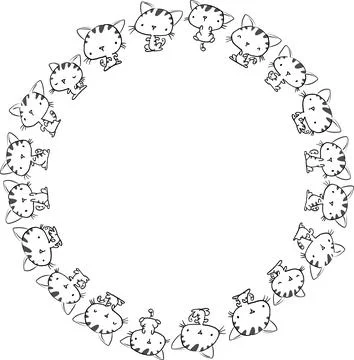 Vector cartoon cats circle border frame background Stock Illustration