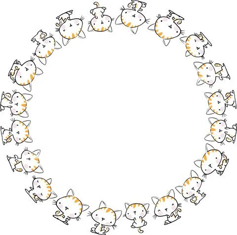 Vector cartoon cats circle border frame background Stock Illustration