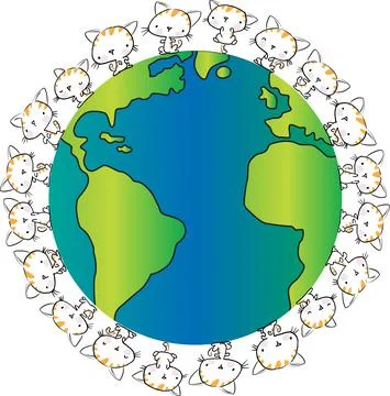 Vector cartoon cats on earth background Stock Illustration
