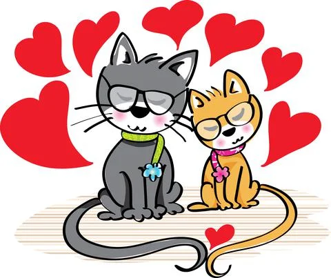 Vector cartoon cats in glasses fall in love Stock Illustration