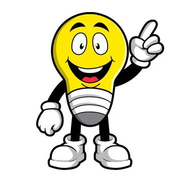 Vector cartoon, character, and mascot of a light bulb with wave hand. Stock Illustration