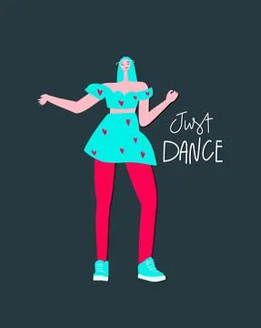 Vector cartoon character dancing woman, Moving body, modern dance Stock Illustration