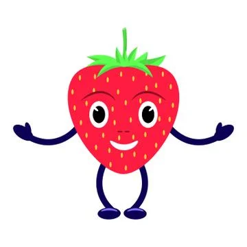 Vector cartoon character smiling red strawberry Illustrazione stock