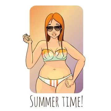 Vector cartoon character. Summer time. attractive redhair girl Stock Illustration