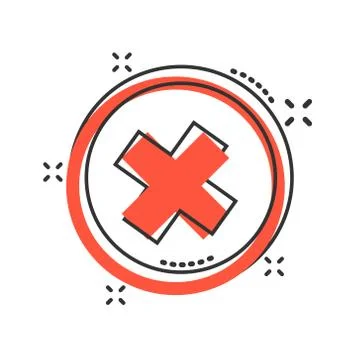 Vector cartoon check marks cross, no icon in comic style. Wrong sign illustra Stock Illustration