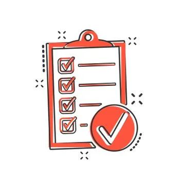 Vector cartoon checklist icon in comic style. Checklist, task list sign illus Stock Illustration