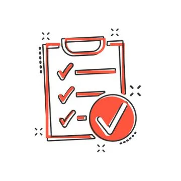 Vector cartoon checklist icon in comic style. Checklist, task list sign illus Stock Illustration