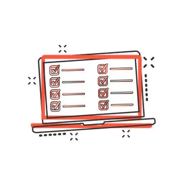 Vector cartoon checklist with notebook icon in comic style. Checklist, task l Illustrazione stock