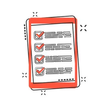 Vector cartoon checklist with tablet icon in comic style. Checklist, task lis Stockillustratie