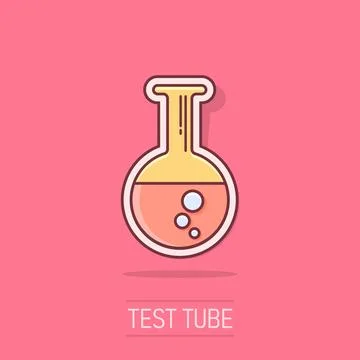 Vector cartoon chemical test tube icon in comic style. Laboratory glassware.. Ilustración de archivo
