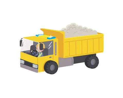 Vector cartoon childish style dump truck carries load. Illustrazione stock