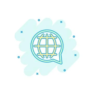 Vector cartoon choose or change language icon in comic style. Globe world com Illustrazione stock