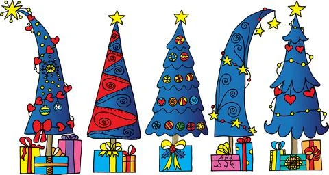 Vector cartoon Christmas tree background set Stock Illustration