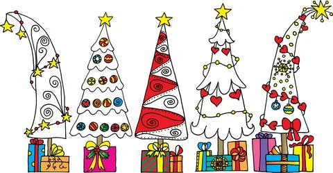 Vector cartoon Christmas tree background set Stock Illustration