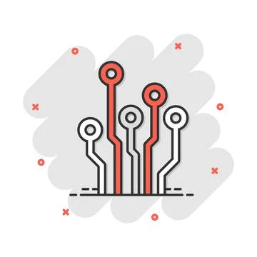 Vector cartoon circuit board icon in comic style. Technology scheme sign illu Illustrazione stock
