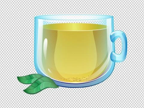 Vector cartoon clear glass cup of green tea Stock Illustration