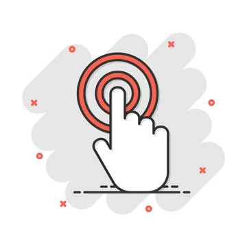 Vector cartoon click hand icon in comic style. Cursor finger sign illustratio Stock Illustration