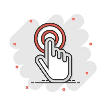 Vector cartoon click hand icon in comic style. Cursor finger sign illustratio Stock Illustration