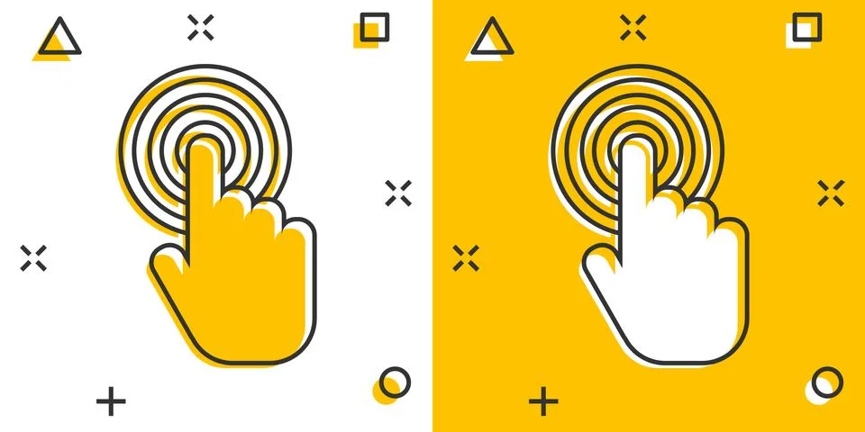 Vector cartoon click hand icon in comic style. Cursor finger sign illustratio Stock Illustration