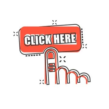 Vector cartoon click here icon in comic style. Hand cursor sign illustration  Stock Illustration