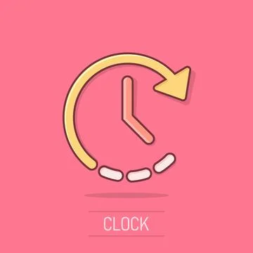 Vector cartoon clock time icon in comic style. Timer sign illustration pict.. Stock Illustration