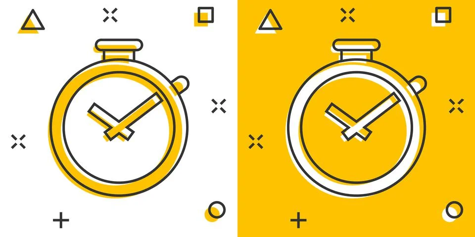 Vector cartoon clock timer icon in comic style. Time alarm concept illustrati Illustrazione stock