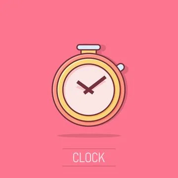 Vector cartoon clock timer icon in comic style. Time alarm concept illustra.. Illustrazione stock