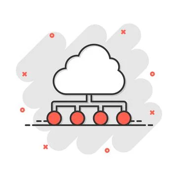 Vector cartoon cloud computing technology icon in comic style. Infographic an Stock Illustration