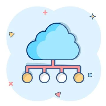 Vector cartoon cloud computing technology icon in comic style. Infographic an イラスト素材