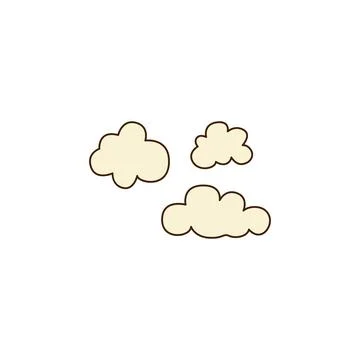 Vector cartoon clouds in the sky icon. Vector three white clouds icon Stock Illustration