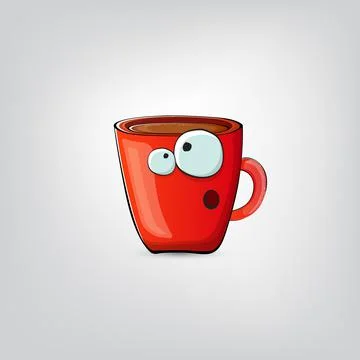 Vector cartoon coffee cup character with smiling face isolated on grey Stock Illustration