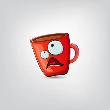 Vector cartoon coffee cup character with smiling face isolated on grey Stock Illustration
